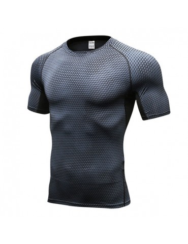 Mens PRO Quick-drying Elastic 3D Printed Short Sleeve Skinny Fit Fitness Sport T-shirts