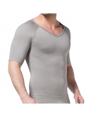 Body Shaper Fitness Abdomen Tummy Slim Sport High Elastic V-Neck T-shirt for Men