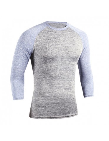 Mens Quick-drying Hit Color Fitness Trainning Sport Three Quarter Sleeve Casual T-shirt