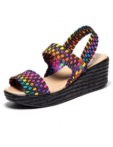 Elastic Wedge Heel Knitting Sandals