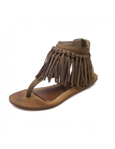 Tassel Clip Toe Bohemia Vintage Zipper Gladiators For Women