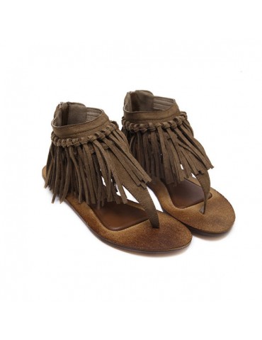 Tassel Clip Toe Bohemia Vintage Zipper Gladiators For Women