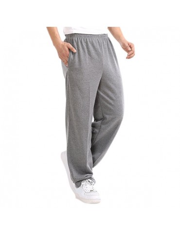 Casual Loose Cotton Straight Leg Fleece Thick Bodybuilding Sport Pants For Men