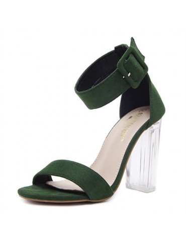 Buckle Transparent Chunky Block Heel Peep Toe Sandals