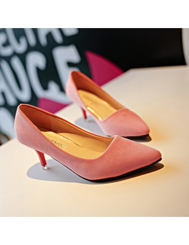 Pointed Toe Pure Color Slip On Kitten Heel Pumps