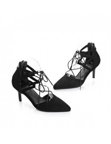 Black Plaid Lace Up Pointed Toe Sexy European Style High Heels