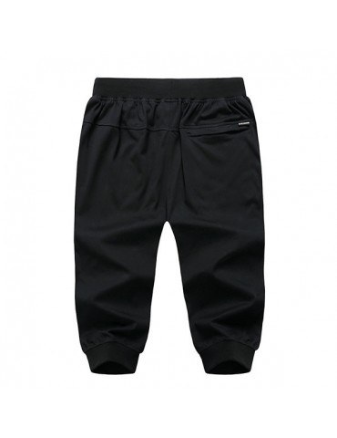 Mens Summer Breathable Solid Color Drawstring Sport Casual Calf-Length Pencil Pants