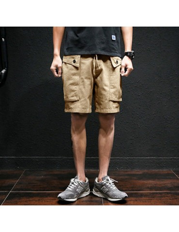 Mesn Outdoor Big Pocket Cargo Shorts Solid Color Casual Knee Length Cotton Shorts