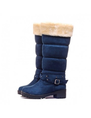 Large Size Women Buckle Fur Lined Long Boots