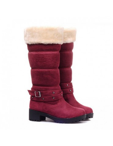 Large Size Women Buckle Fur Lined Long Boots