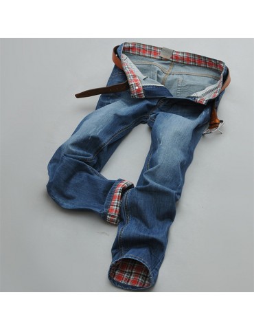 Mens Stylish Korean Design Straight Slim Fit Blue Jeans