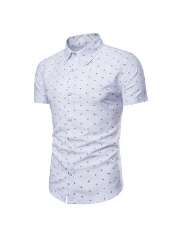 Casual Anchor Printing Slim Fit Short Sleeve Dress Shirts For Men