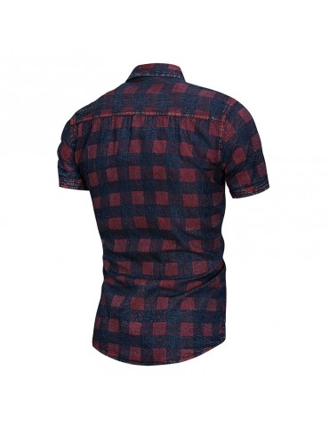 Mens Short Sleeve Patchwork Printing Summer Casual Cotton Shirt