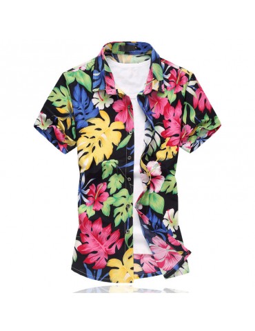 Plus Size Seaside Printing Flowers Printing Hawaiian Shirts for Men