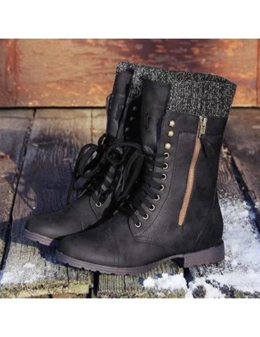 Vintage Wool Knitting Detailed Lace Up Zipper Boots