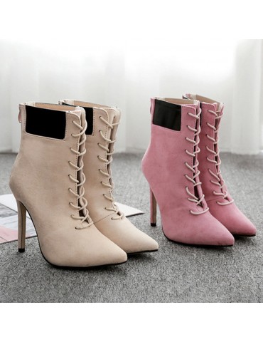 Leather Suede Stiletto Heel Zipper Boots