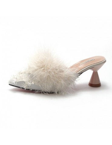 Designer Elegant Fuzzy Glass Heel Pumps