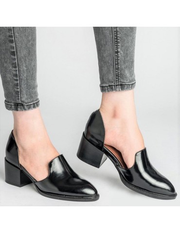 Pointed Toe Slip On Chunky Heel Pumps