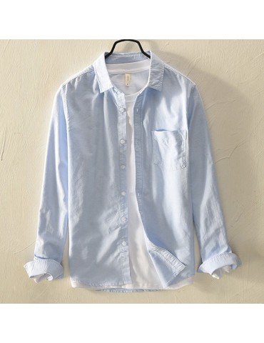 100% Cotton Casual  Solid Color Turn Down Collar Long Sleeve Business Shirt