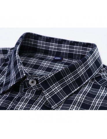 Mens Casual Business Plaid Single Breasted Long Sleeve Washed Shirt