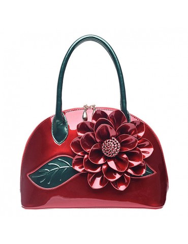 Brenice National Style Shell Bag Leather Rose Decoration Handbag For Women