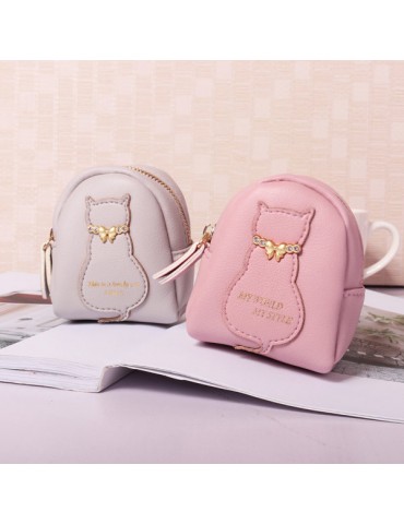 Women Cute Cat Coin Bag PU Leather Animal Shape Key Bag