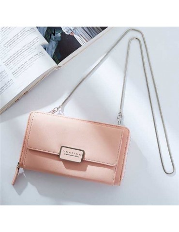 Women Zipper Long Wallets Chain Hasp Crossbody Bags 12 Card Holder Coin Bags 5.5'' Phone Bags