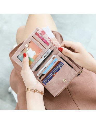 Women Candy Color Small Short Wallet Card Holder Purse