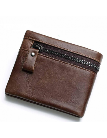 Vintage Genuine Leather 11 Card Slots Coin Bag Trifold Wallet For Men