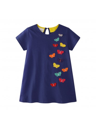 Butterfly Pattern Toddlers Girls Casual Party School Cotton Dress For 1Y-9Y