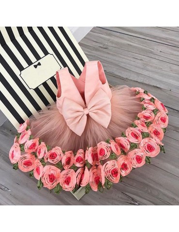 Flower Girls Dresses Kids Backless Bow-Knot Princess Dress For 3-13Y