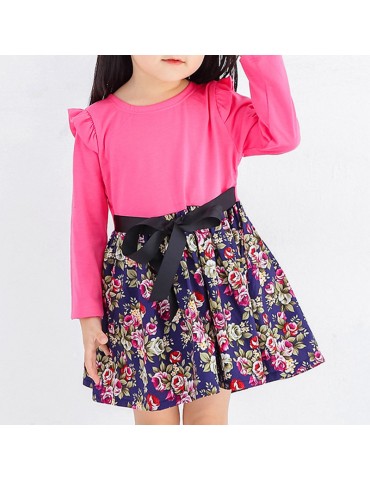 Flower Girls Dresses Long Sleeve Ruffles Patchwork Dress For 2Y-9Y