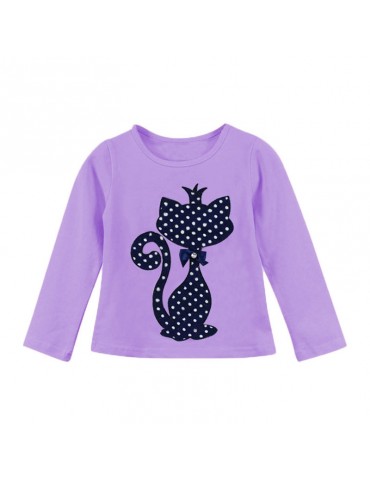 Cute Cat Print Girls Long Sleeve Cotton T-Shirt For 1Y-7Y