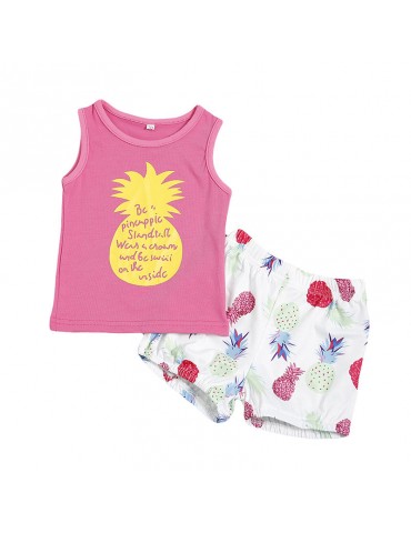 Pineapple Print Baby Girls T-shirt Shorts Sets For 0-2Years