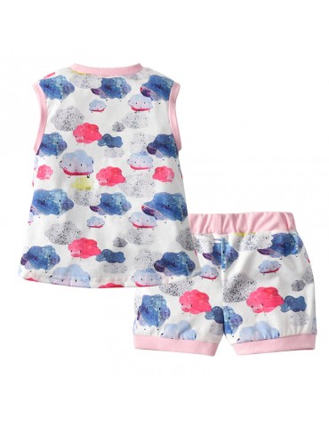 Cloud Print Toddler Girls Clothing Set Tops Vest + Shorts Outfits Clothes For 1Y-7Y