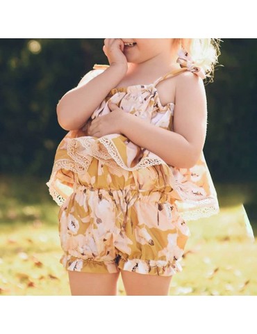 Flower Girls Clothing Sets Strap Tops+ Short Pants For 1Y-7Y