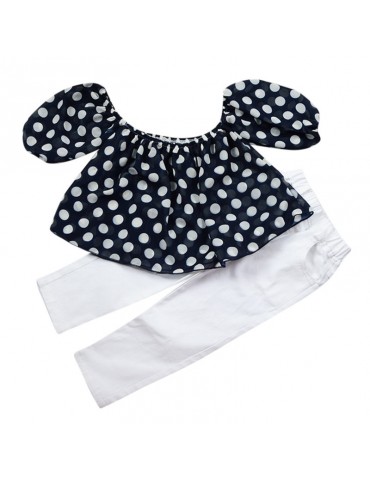 2pcs Dot Printed Girls Clothing Set Top + Long Pants For 1Y-7Y