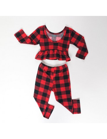 Plaid Girl's Clothing Set For 1-7 Years