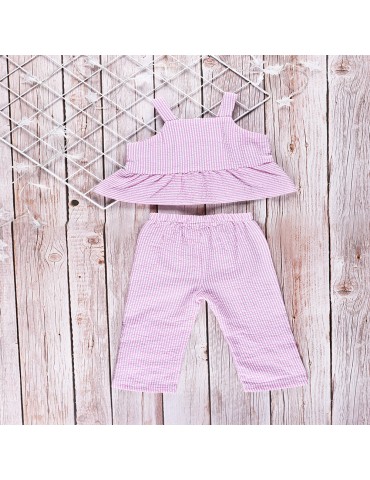 Pink Sleeveless Girl's Summer Set For 1-7 Years