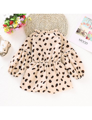 Casual Printed Girls Long Sleeve Button Rompers For 2Y-9Y