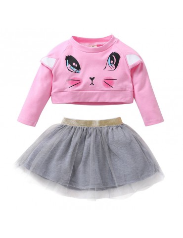 Cute Girls Clothing Sets Short Sweatshirt + Skirt Sets For 2Y-9Y