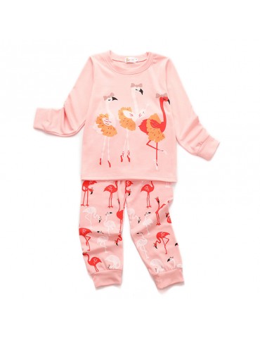 2Pcs Girls Clothing Sets Flamingo Printed Pajamas Sets For 2Y-11Y