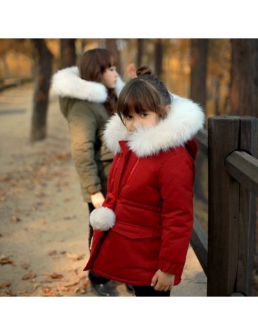 Girls Winter Coats Kids Detachable Fur Thicken Jackets For 3Y-15Y