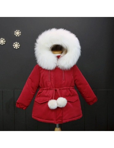 Girls Winter Coats Kids Detachable Fur Thicken Jackets For 3Y-15Y