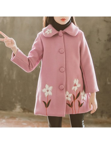 Flower Embroidery Girls Winter Coats Kids Thicken Jackets For 3Y-13Y