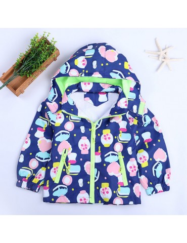 Casual Cartoon Print Girls Windbreaker Trench Coat For 2Y-7Y