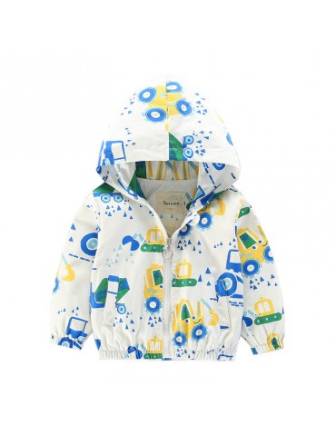 Cartoon Pattern Girls Boys Kids Hooded Coats Windbreaker Jackets For 2Y-9Y