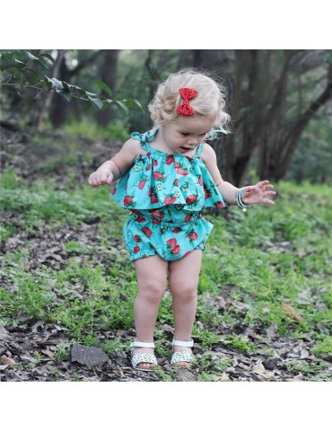 Strawberry Printed Baby Girls Summer Style Jumpsuit For 0-24M