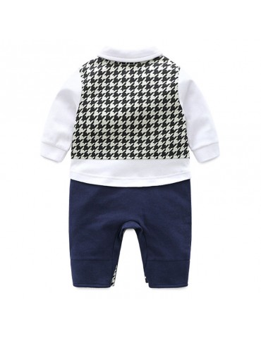 Grid Cotton Gentleman Boys Long Sleeve Jumpsuit For 0-24M