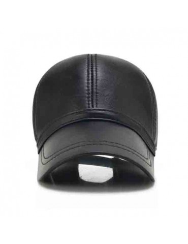 Men Sheepskin Genuine Leather Baseball Cap Solid Adjustable Flat Cap Casual Visor Trucker Hats